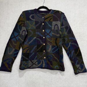 Dakota Sweater Womens Large Multicolor 100% Alpaca Wool Button Front Bolivia Art